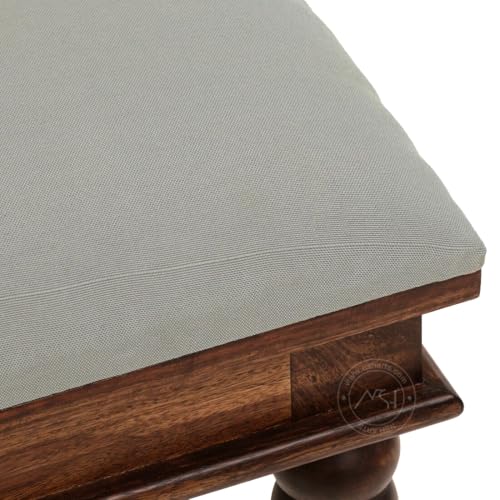 Image of NSH Sheesham Wood Square Top Seating Stool with Cushion | Elegant & Premium Handcrafted Side Table | Multipurpose Footrest, Portable Stool for Living, Bedroom & Lounge | Honey Finish, 1 Wooden Stool