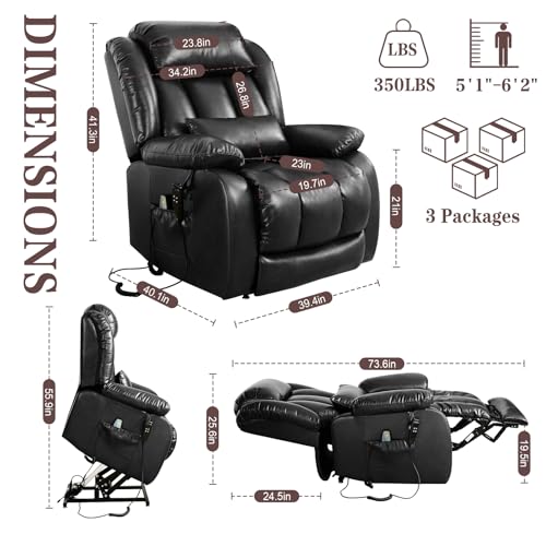 Image of Infinite Position Lay Flat Power Lift Recliner Chair for Elderly, Black