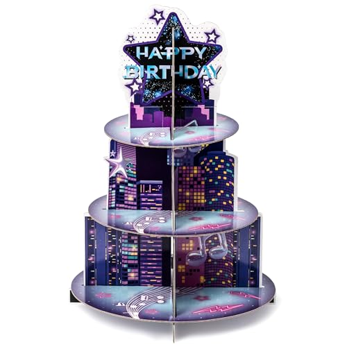 Salovio Singer Cupcake Stand Party Supplies - 3 Tier Korean Pop Singer Happy Birthday Party Cupcake Tower Table Decorations Musical Fan Theme Dessert Tray Holder Cake Stands for Girls Womens Teens