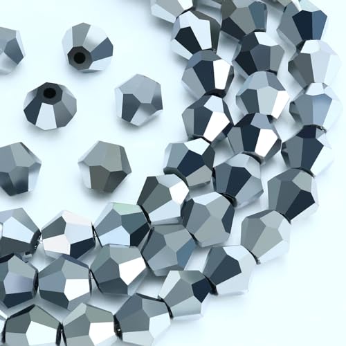 Dowarm 1000PCS 4mm Glass Bicone Beads for Craft Jewelry Making, DIY Bracelet, Necklace, Dolls, Wine Charms, Wind Chimes, Suncatchers, Bulk Small Faceted Crystal Beads, Mine Silver