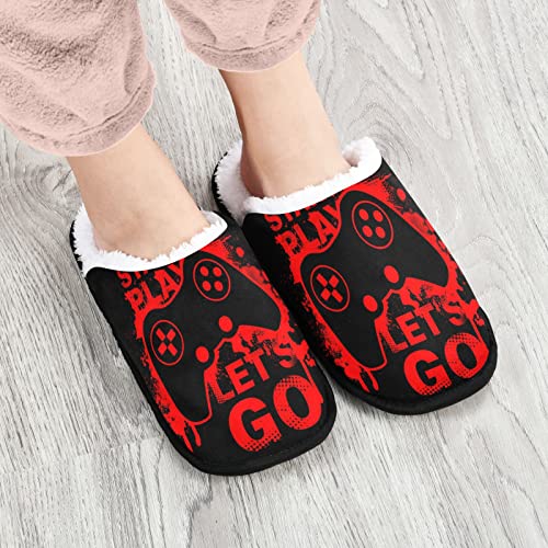 Video Game Joystick Red Slippers for Women Men, Memory Foam Non-Slip House Slippers Bedroom Home Shoes2