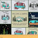 Camper Fabric by The Yard Vintage Cabin Upholstery Fabric for Chairs Camping Outdoor Fabric Cartoon Camp Travel Car Decorative Fabric Cartoon Rustic Farmhouse Waterproof Fabric for Quilting,1 Yard