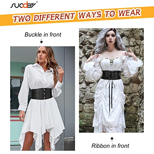 Suosdey Women's Jacquard Brocade Corset Waist Belt, Underbust Steel Boned Lace Up Satin Bustier Waspie Belt, Black #TOP1