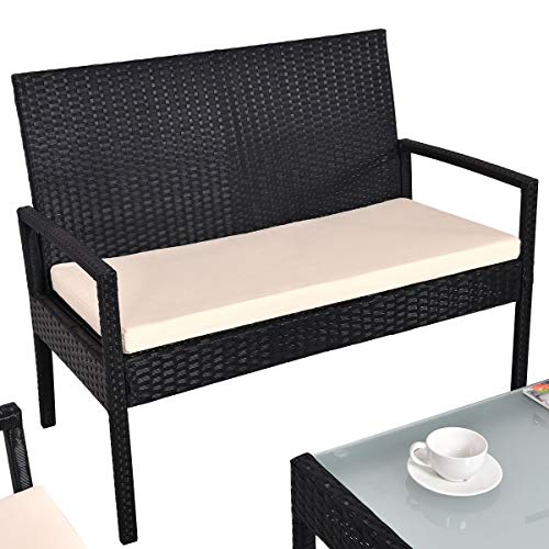 Image of Carry Bird 4 Piece PE Wicker Rattan Outdoor Furniture | 4 Seater Balcony Sofa With Tea Table | Set of 2+1+1 Outdoor Patio Chairs with Coffee Table | Sofa Sets & Center Table for Home & Garden | 3 Piece Patio Stools with Table | Indoor Patio Furniture Set Space Saving | Rattan Chair | Patio Set | Wicker Conversation Set | Poolside Lawn Arm Chairs Set For Balcony & Terrace | Balcony Table chair Set | Hotel Patio Seating Chair & Table Set with Glass | Dark Brown Sofa Beige Cushion