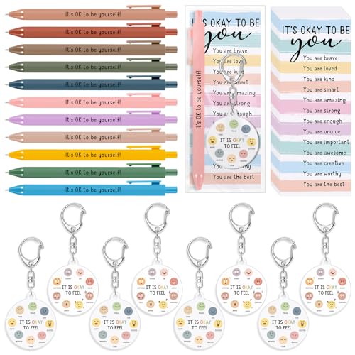 Stylos pastels inspirants et porte-clés de rentrée scolaire pour la santé mentale