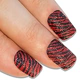 Bling Art False Nails French Fake Black Red Stripe...