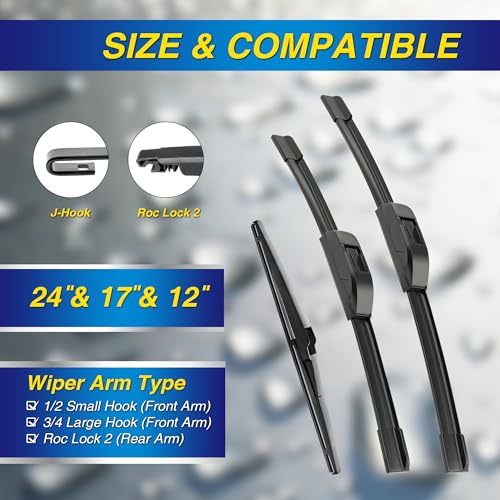 5 PLUS® Silicone Windshield Wipers Replacement for 2006 2007 2008 2009 2010 2011 2012 Toyota Rav4 Wiper Blades(Set of 3),Automotive Replacement Windshield Wiper Blades For My Car-24"/17"/12" by 5 PLUS - Image 2