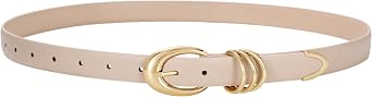 LEACOOLKEY Womens Leather Belt for Jeans Dress Pants Fashion Ladies Leather Belt with Gold Buckle