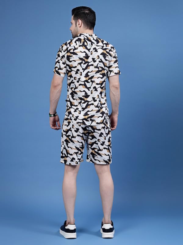 Image of RIGO Printed Co-Ord Set for Men's | Casual Shirt & Shorts Night Suit Set | Lounge-wear Nightdress Pajama Set for Men's | Night Wear, Beach Wear, Vacation Wear Outfit