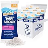 POOL SHARK 68% Calcium Hypochlorite Pool Shock | 1lb (12 Pack) Bags Chlorine Granules | Pool Shock Treatment for Swimming Pools | Inground & Above Ground Pool Cleaning, Fast-Acting Chlorine Shock