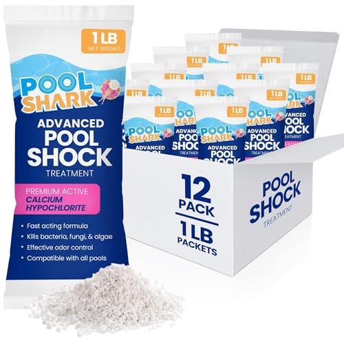 POOL SHARK 68% Calcium Hypochlorite Pool Shock | 1lb (12 Pack) Bags Chlorine Granules | Pool Shock Treatment for Swimming Pools | Inground & Above Ground Pool Cleaning, Fast-Acting Chlorine Shock