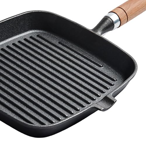 Poêle à steak en fonte de 8,7 pouces avec son manche en bois robuste