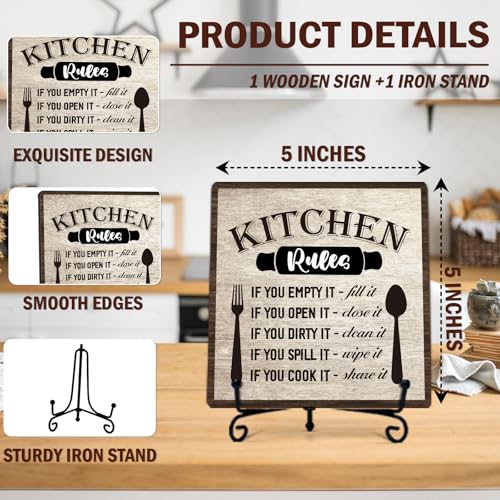 Image of DETIHO Funny Kitchen Sign, Rustic Kitchen Wooden Plaque With Metal Stand, Above Cabinet Decor for Home Restaurant Tabletop Decor Favors & Supplies - G06