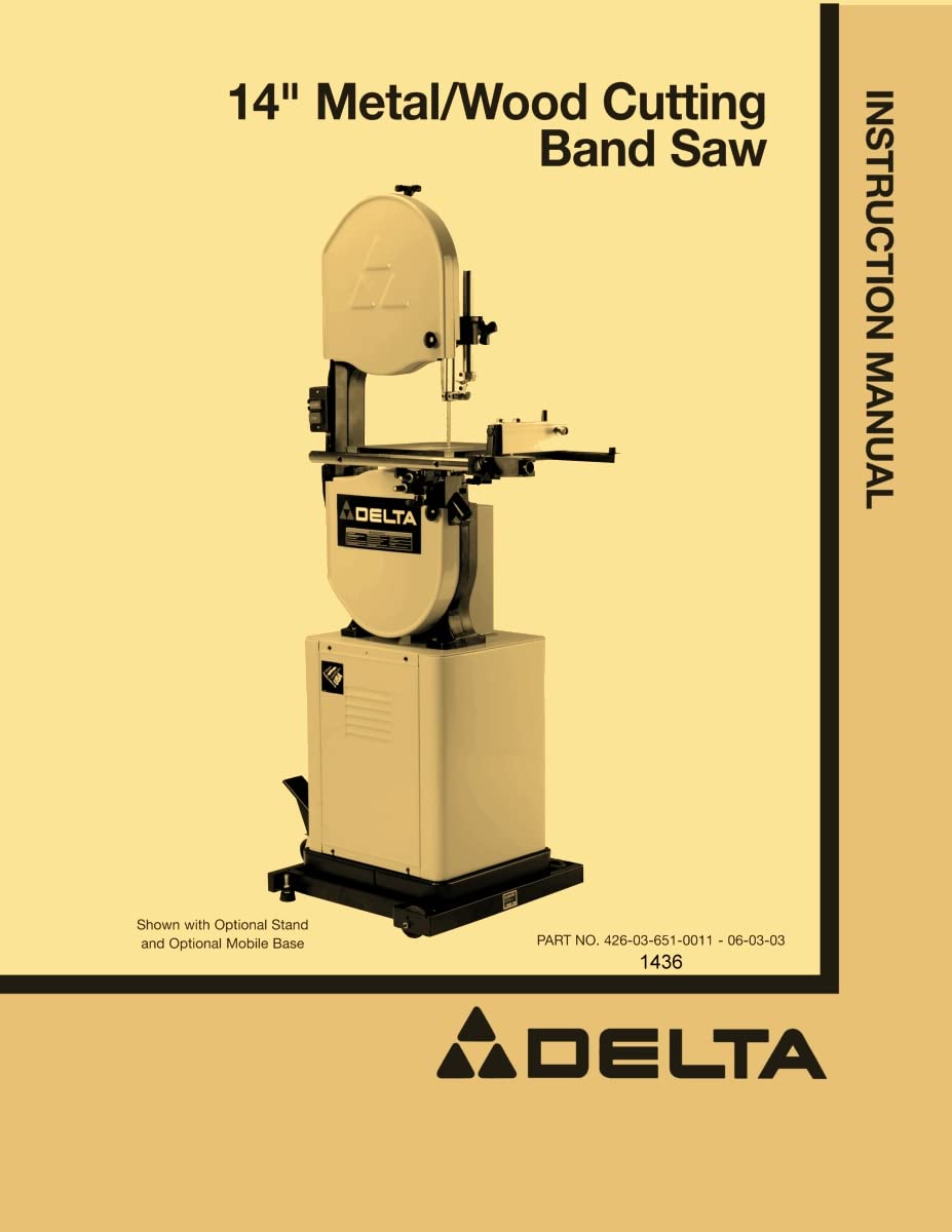 DELTA 14 Inch Wood-Metal Band Saw 28-303 Instructions & Parts Manual Plastic Comb – January 1, 1900