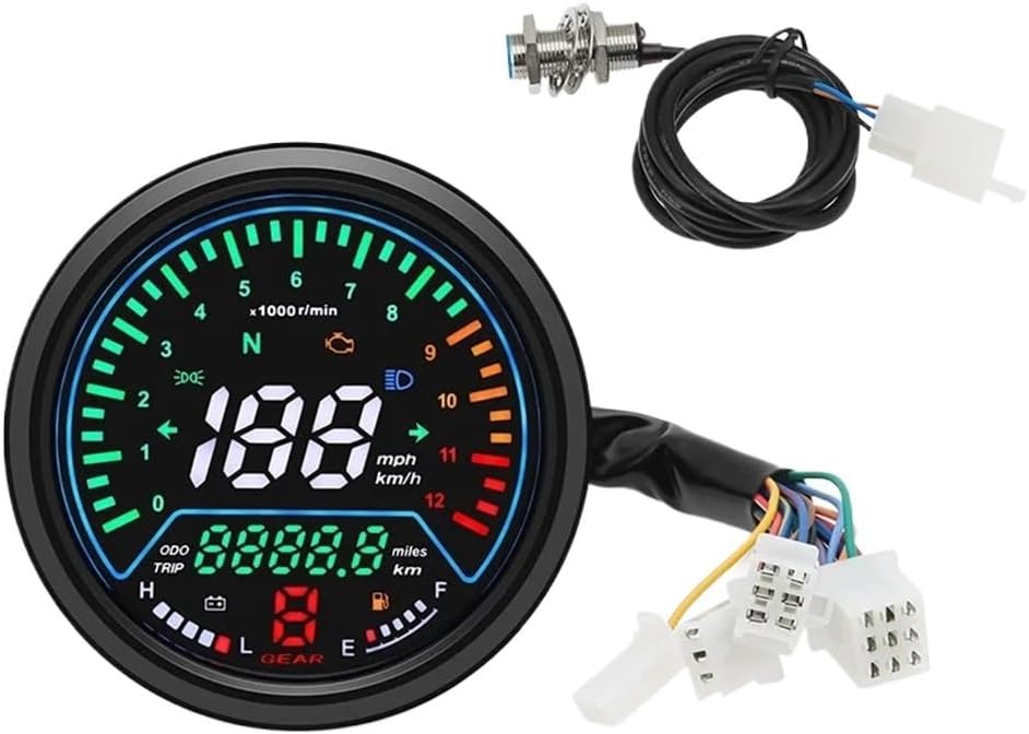 Motorcycle Odometer Gauge 12V Motorcycle Tachometer Odometer Gauge Universal LED Digital Indicator Tachometer Oil Level Meter Voltage KMH