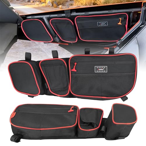 Hutexico X3 Door Bags, X3 Storage Bags with Cup Holder and Removable Knee Pads Compatible with Cam Am Maverick X3 Front Upper Door 2017-2024 All Models, Pack of 2 - Red