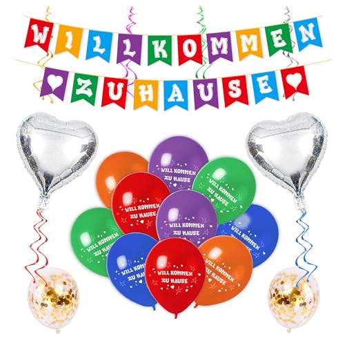 Joykindom Bem-vindo decoração de casa, bem-vindo ao bebé, grinalda e balões para festa de inauguração, casa, nascimento, decoração festiva, multicolor
