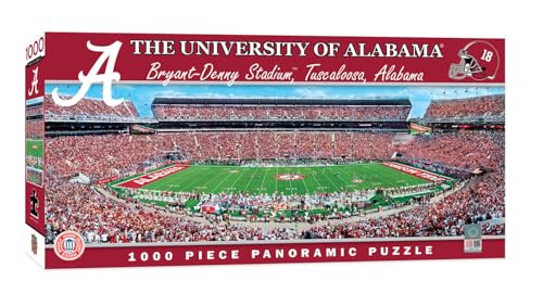 Image of MasterPieces - 1000 Piece Jigsaw Puzzle, NCAA Alabama Crimson Tide, Panoramic Football Stadium View, Fun for Adults and Family, 13 inch x39