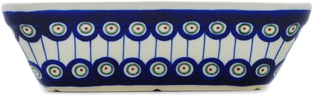 Polmedia Polish Pottery Rectangular Baker - Traditional Peacock Pattern Handmade in Boleslawiec Poland + Certificate of Authenticity