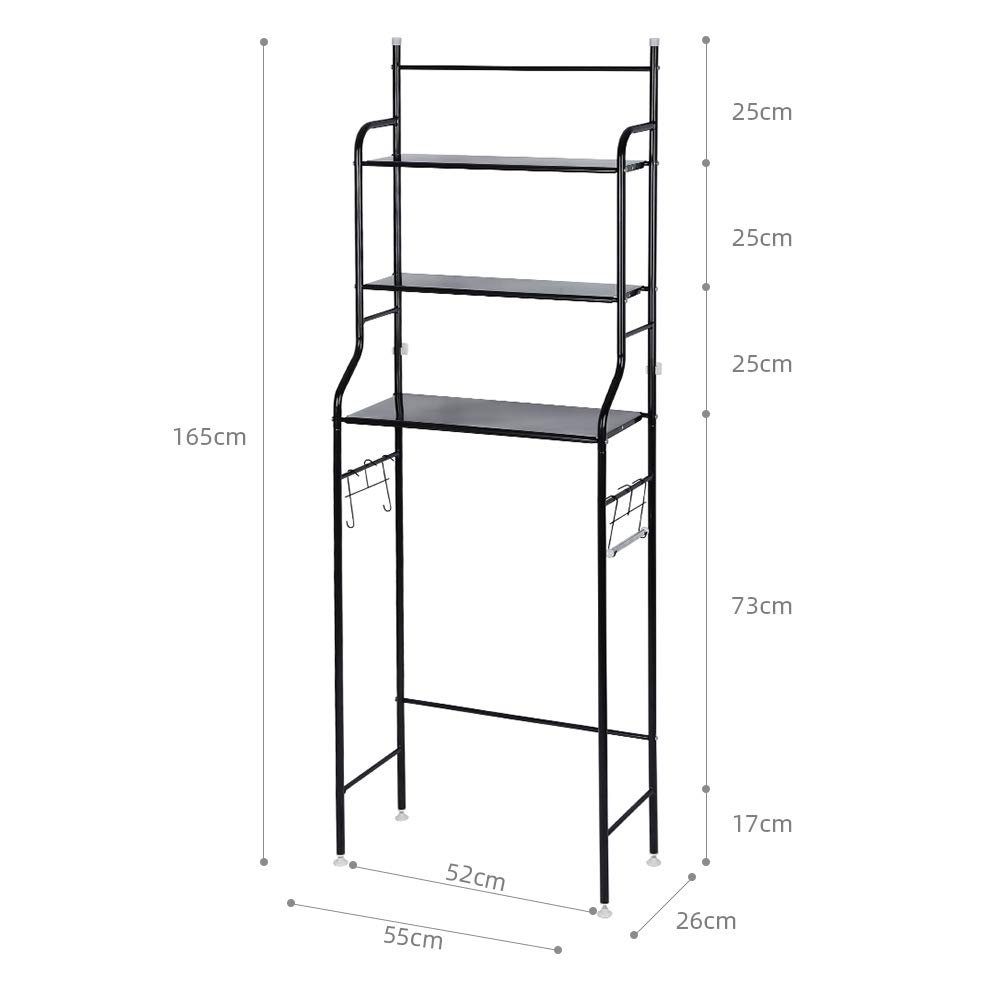 Estanteria sobre Inodoro WC Cuarto Baño Lavadora Ahorra Espacio Almacenamiento,Estantería de Baño sobre Inodoro | 3 Alturas | Resistente a Agua y Polvo, (165 * 55 * 26cm-Negro)
