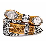 West Star Texas Men Western Concho Belt - Genuine Leather Rodeo Cowboy Belt with Longhorn Buckle & Silver Conchos (Brown, Size M)