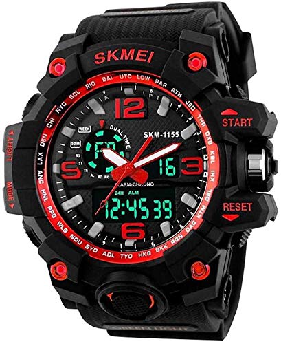 RUSTET Analogue - Digital Mens Stainless Steel Watch (Black Dial Black Colored Strap - 1155) (red) (B098K6KXMG) Amazon Price History, Amazon Price Tracker