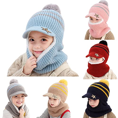 Baby Toddler Winter Hat Scarf Set Pom Girls Boys Kids with Fleece Lined 𝐁eanie Snow Hat Knitted Hood Earflap Cap4