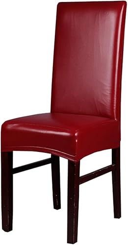 protector de silla impermeable elástico de piel PU de color sólido para silla de comedor o de sala C051