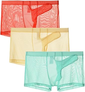 Mens Breathable Mesh Boxer Briefs Underwear Sheer Elephant Nose Boxer Trunks Underwear