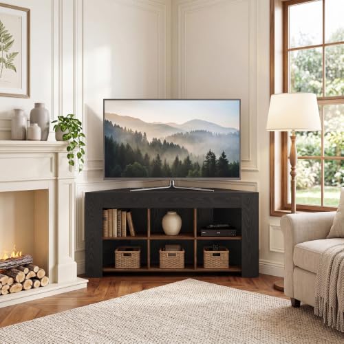 LITTLE TREE 59” Corner TV Stand, Media Console Table for up to 65 Inch TVs