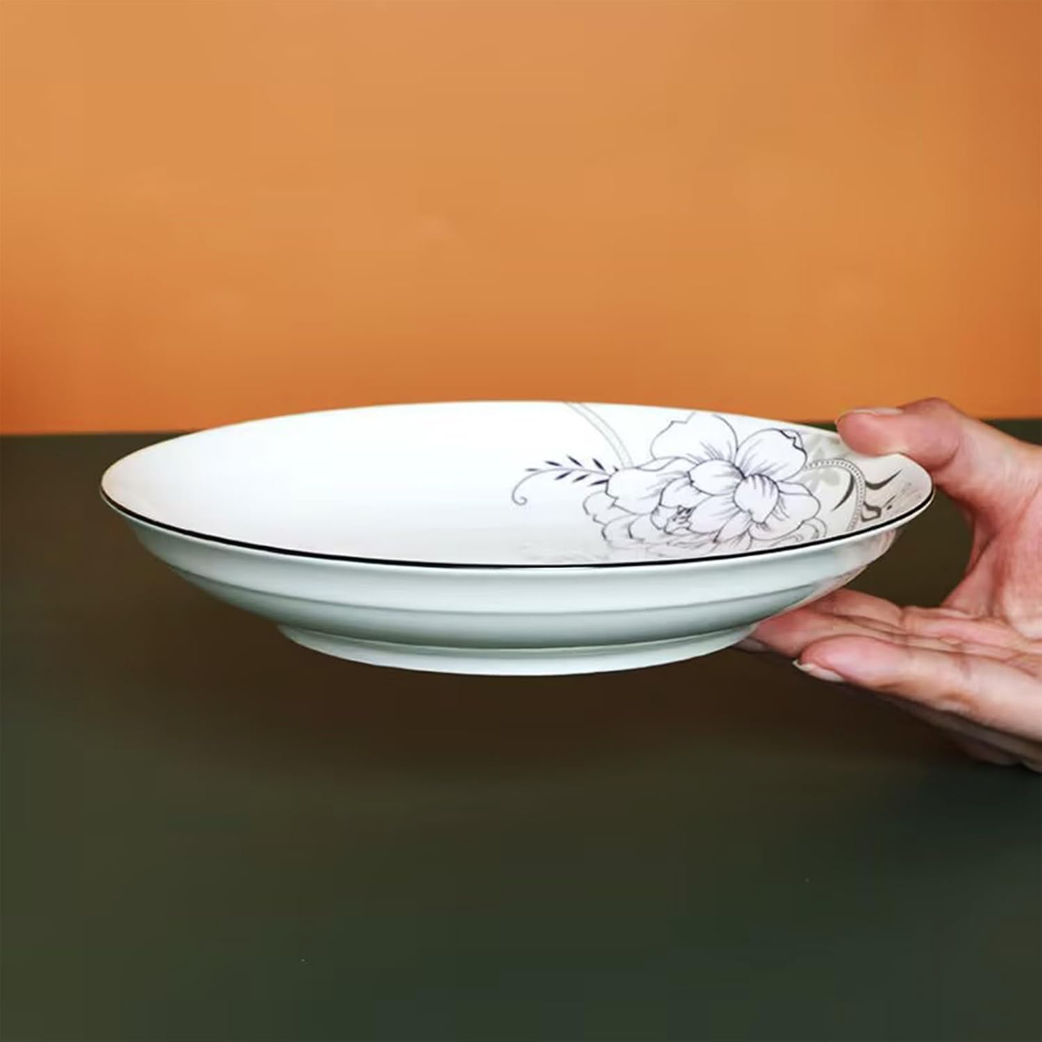 5 Pack Ceramic Plates with Flower Pattern, 7 inch Large Dessert Salad Porcelain Dinner Plates, Ceramic Dessert Dishes for Steak, Pasta, Pizza, Appetizer (Dishwasher Safe & Microwave Safe)