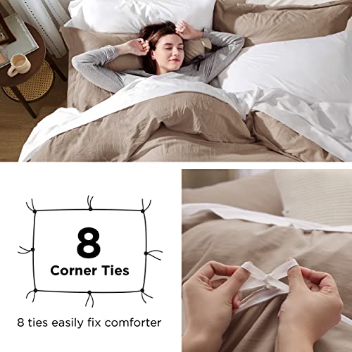 Bedsure DUVET COVER SET-WASHED COTTON LIKE Khaki Duvet Cover Queen Size - Soft Prewashed Queen Duvet Cover Set thumb #4