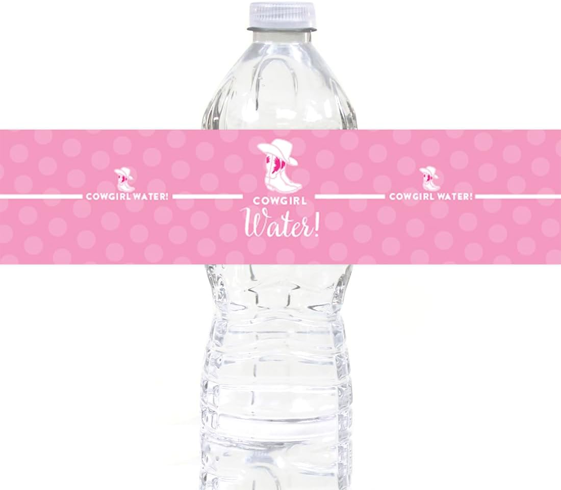 Andaz Press Birthday Water Bottle Labels Stickers, Cowgirl Boots, 20-Pack, for Decor Decorations Dessert Table Wraps