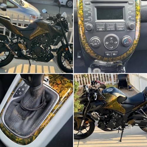 Image of LZLRUN Gloss Forged Carbon Fiber Self Adhesive Vinyl Wrap Film for Car Moto (Chameleon Gold, 1ft x 10ft) | Gloss Chameleon forged carbon texture, With install tools, Air release, Self-adhesive, For car moto furniture laptop