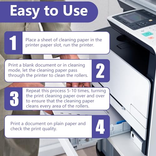 Laser & Inkjet Printer Cleaning Sheet, Reusable 8.5 x 11 Inch Letter Size Printer Cleaner Paper for Computer Scanner Copier Fax Roller Cleaning Sheet Kit - 10 Sheets