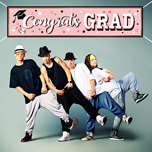 Image of Rose Gold Graduation Banner 2025 Congrats Grad Banner Graduation Party Decorations Fabric Grad Backdrop for 2025 High School or College Graduates Party Supplies