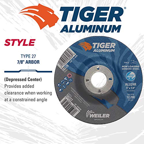 Weiler 58227 5 x 1/4 Tiger Aluminum Type 27 Grinding Wheel ALU24R 7/8 A.H (Pack of 10) by Weiler - Used condition - Image 4