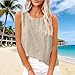 Cap Sleeve Tops for Women Plus Size Spring Cotton Linen Tank Tops Fashion Sleeveless Summer Gauze Shirts Crew Neck Camisole Clothes Beach Vacation Clothes Holiday Outfits Beige Large