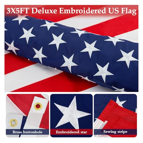 image for ZMTECH 5FT Flag Pole Kit with Solar Light and Embroidered American Fla