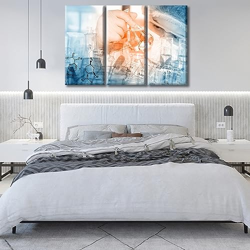 Image of 3 Panels Researchers do Chemical Experiments Wall Art Chemical Equations and Periodic Table Posters & Prints Living Room Pictures Wall Decor Stretched and Framed Ready to Hang (60 inch Wx40 H)