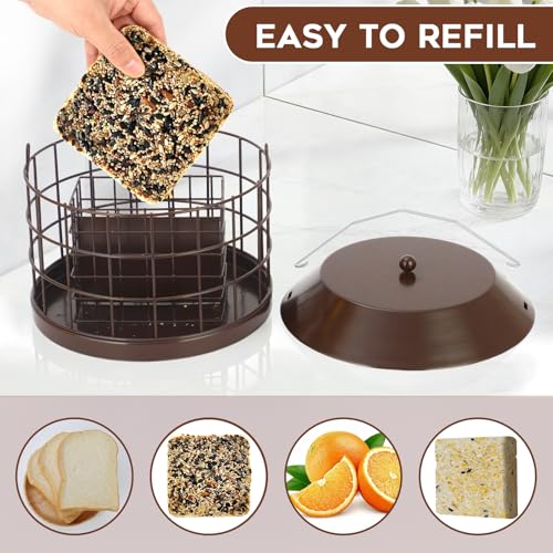 Gbekery Caged Suet Bird Feeder for Outdoors Hanging, Squirrel Proof Double Suet Feeder for Small Birds, Metal Cage with Detachable Hook, Large Space, Outdoors Weatherproof, Brown by Gbekery - Used condition - Image 6