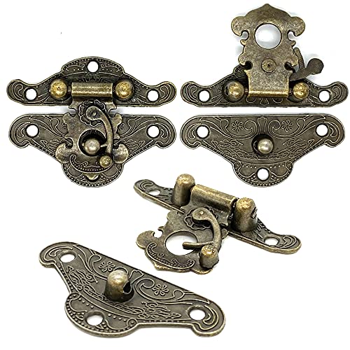 6Set Retro Design Jewelry Box Hinges And Antique Hasp Latch Decorative Cabinet Drawer Wooden Box Latch Buckle Vintage Bronze Engraved Mini Hinge Hardware Fittings With Screws Kit (Butterfly Hinge) #TOP3