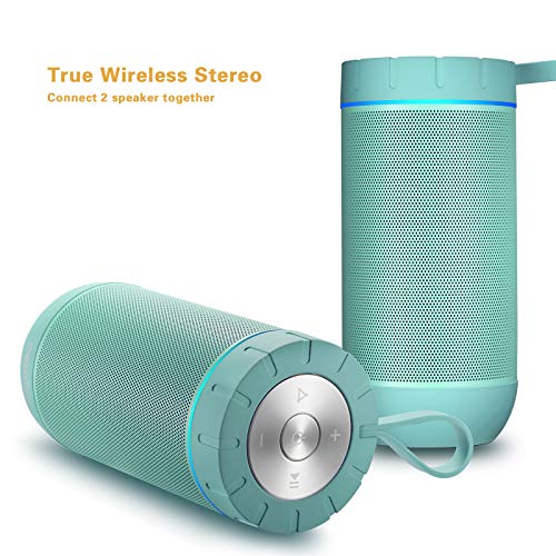 COMISO Waterproof Bluetooth Speakers Outdoor Wireless Portable Speaker with 20 Hours Playtime Superior Sound for Camping, Beach, Sports, Pool Party, Shower (Mint)