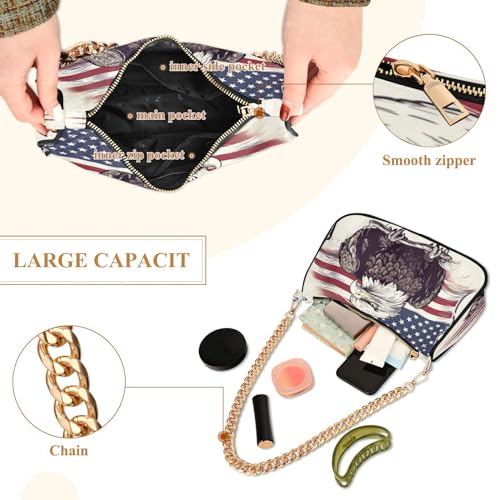 ALAZA Shoulder Bags for Women Eagle American Flag Independence06 Hobo Tote Handbag Small Clutch Purse with Zipper Closure4