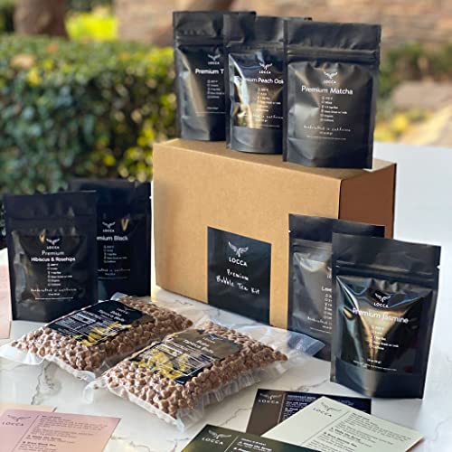 Ultimate Locca Premium Boba Tea Kit | 56+ Drinks | Bubble Tea Kit | Party Size Boba Kit, 7 Flavors, Loose Leaf Teas, Earl Grey Lavender, Peach Oolong, Hibiscus Rosehips, Matcha, Jasmine, Black And Thai Tea, 40 Straws, 2 Bags Of Tapioca Pearls | Boba Making Kit Ultimate Edition #TOP3