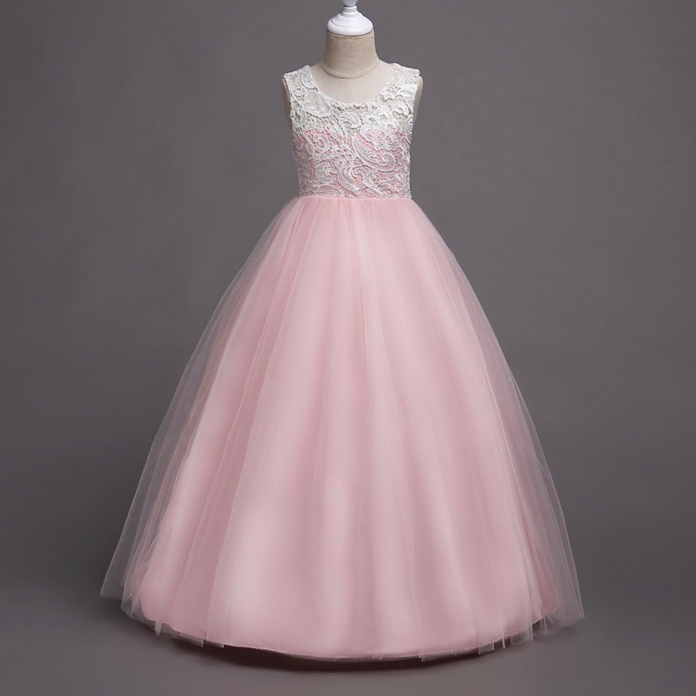 Flower Girls Vintage Lace Maxi Bridesmaid Dress Princess Birthday Wedding Party Tulle Pegeant Evening Formal Prom Dance Gown - Image 2