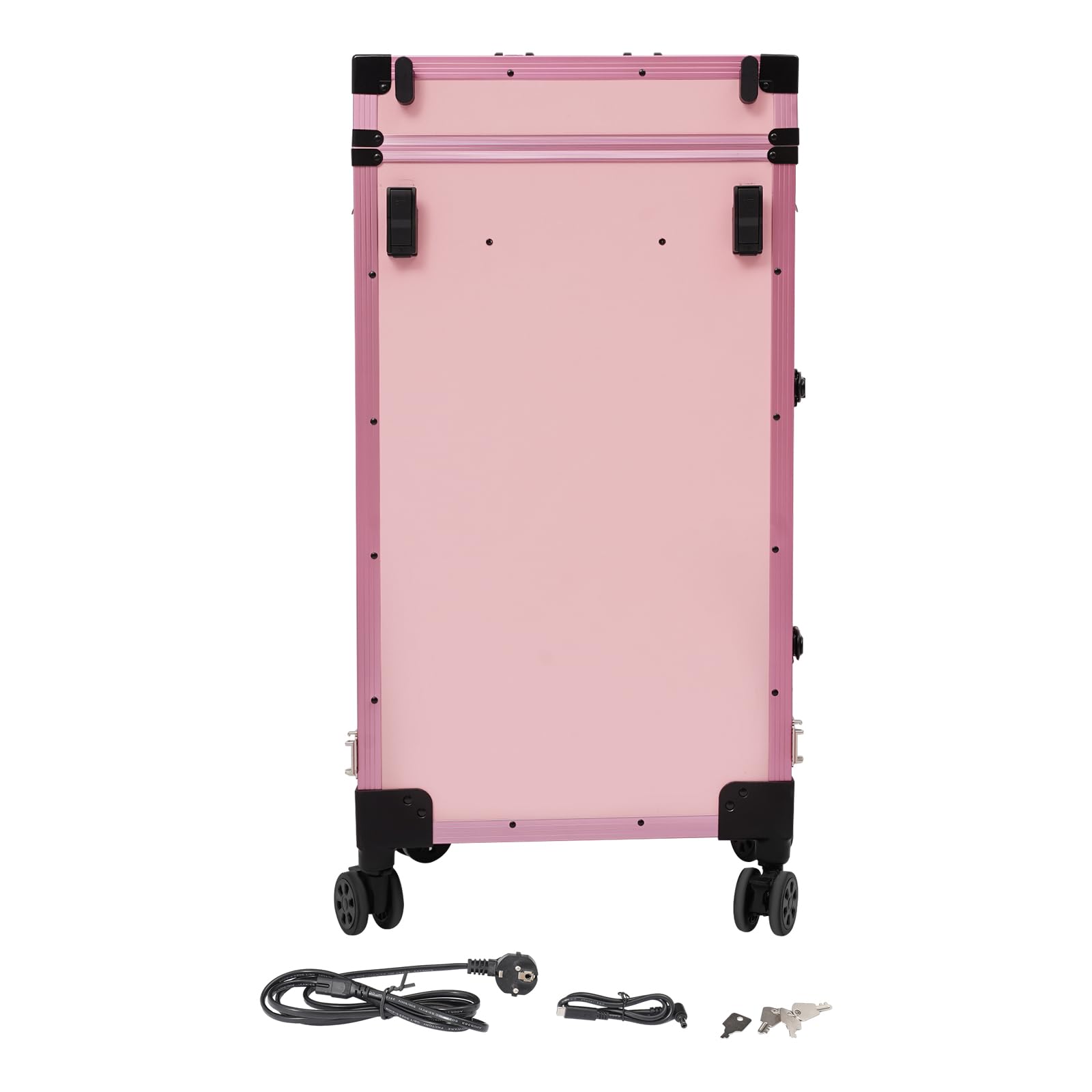 Professioneller Kosmetikkoffer Trolley 2 In 1 Schminkkoffer mit Tisch Bis 50KG Maniküre Tisch mit 3 Schubladen, LED Spiegel, 4 Rollen Multifunction Kosmetik Koffer Friseurkoffer (Rosa)