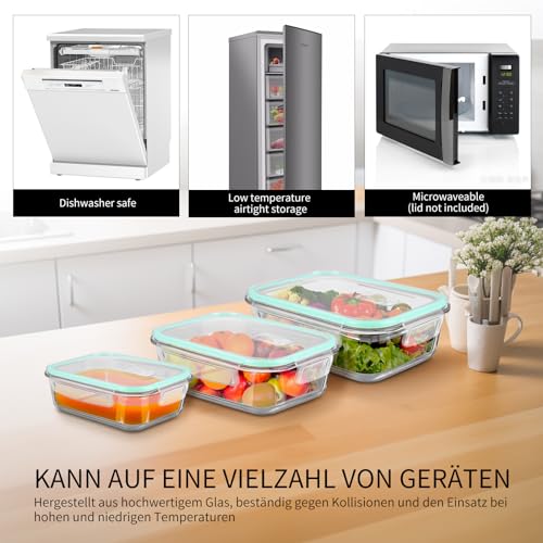 LXUDN 3er Meal Prep Boxen Glas, BPA-Frei Glasdosen mit Deckel, Vorratsdosen Frischhaltedosen Glas mit Deckel, Glasschüssel mit Deckel (1040ml, 680ml, 410ml), DD-320 4