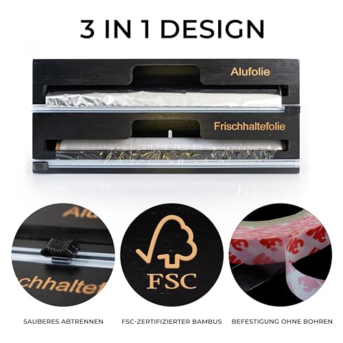 Foto von SMARTWRAP Folienschneider Organizer - Öko-Freundlich aus FSC-Bambus - Perfekt für Frischhaltefolie & Alufolie - Bringt Ordnung - Aufbewahrungsbox Küche Schubladen Wohnmobil Schubladen Organizer küche