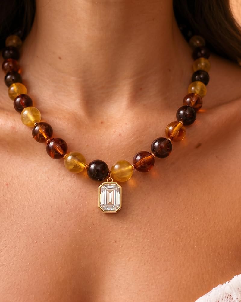 Trendy Beaded Necklaces for Women with Gold Heart Pendant